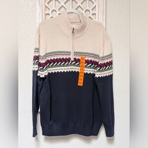 New Weatherproof Vintage 1/4 zip sweater mens XXL 100% cotton nordic winter knit